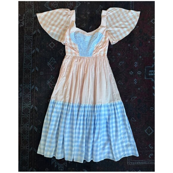 NWOT Prabal Gurung Sweetheart Neckline Midi Dress | Pink Blue Gingham Plaid sz 4 - Picture 2 of 11